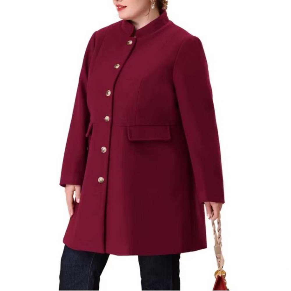 Agnes Orinda Women's Plus Size Elegant Stand Collar Back Split Overcoats